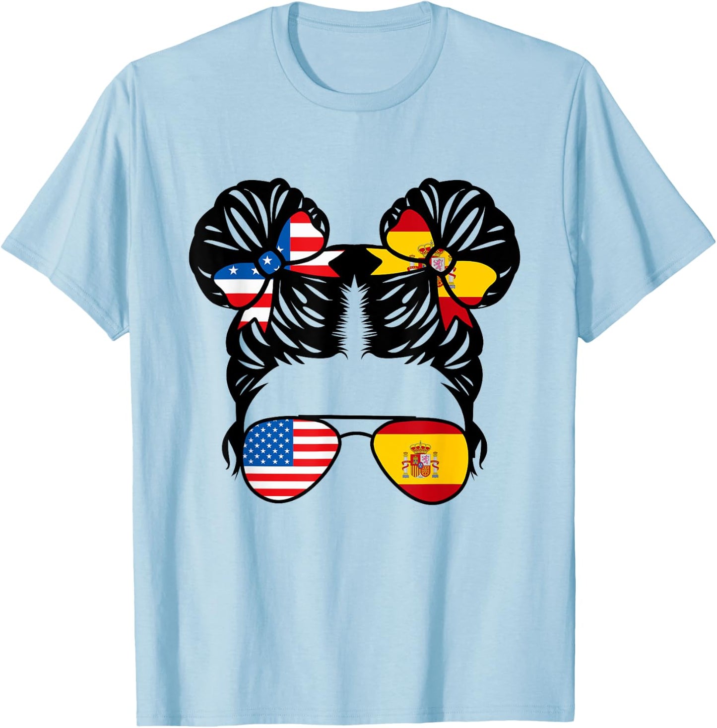 Half American Half Spanish Girl USA Spain Flag Patriot T-Shirt - T-Shirt | Light Blue