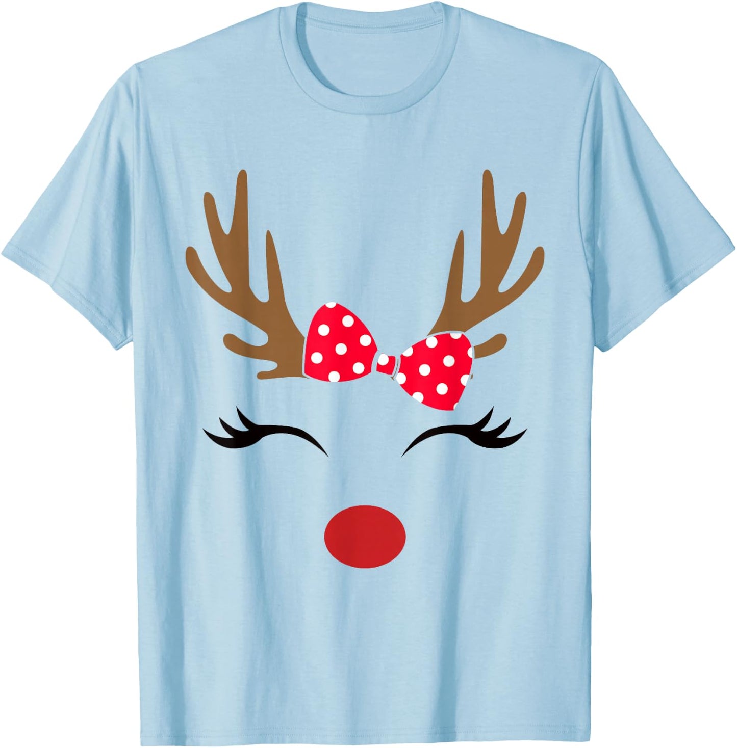Reindeer Face Glasses Leopard Christmas Costume Girls T-Shirt - T-Shirt | Light Blue