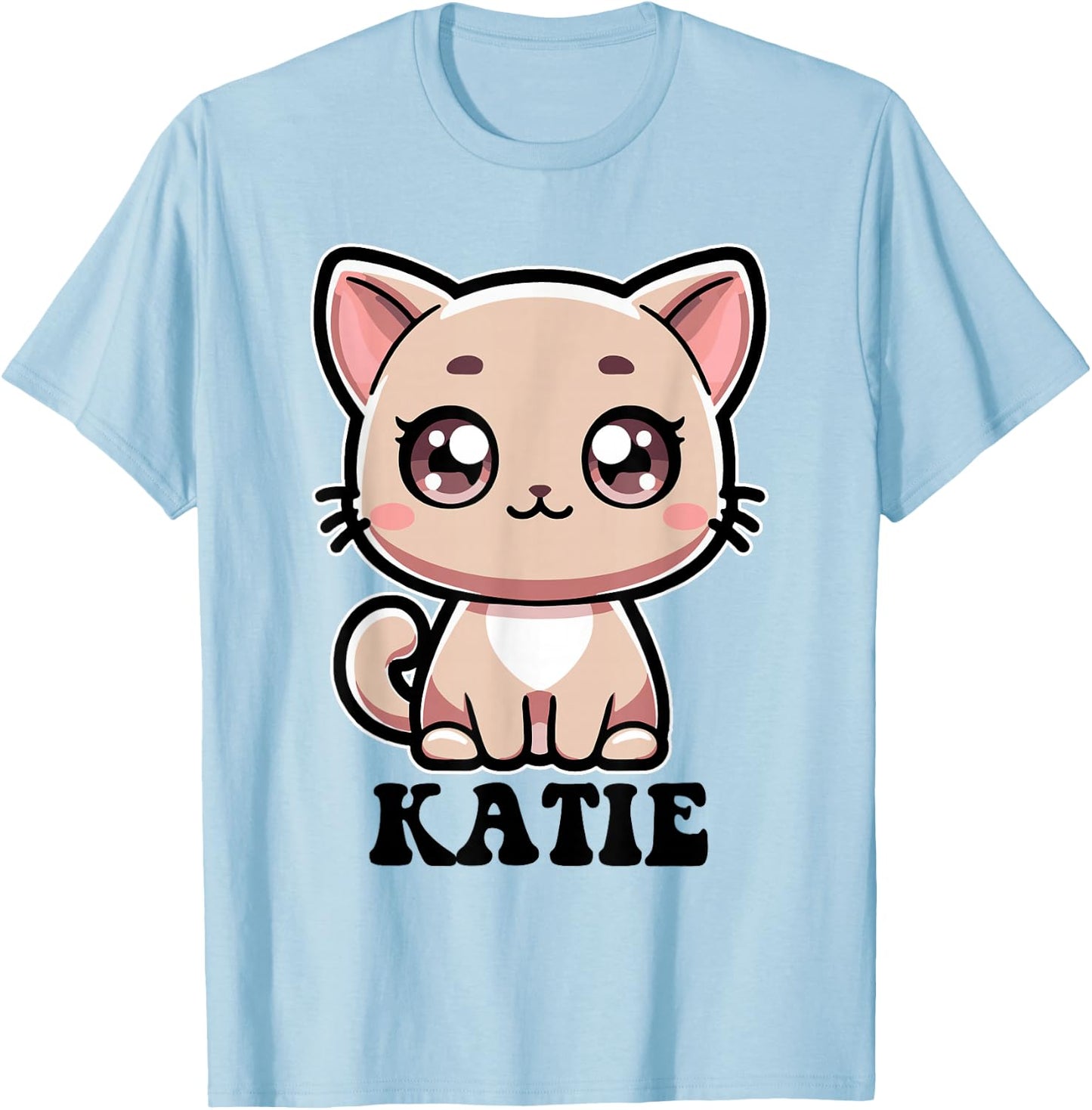 Katie Cute Kitty Cat Design for Girls Name Katie T-Shirt - T-Shirt | Light Blue