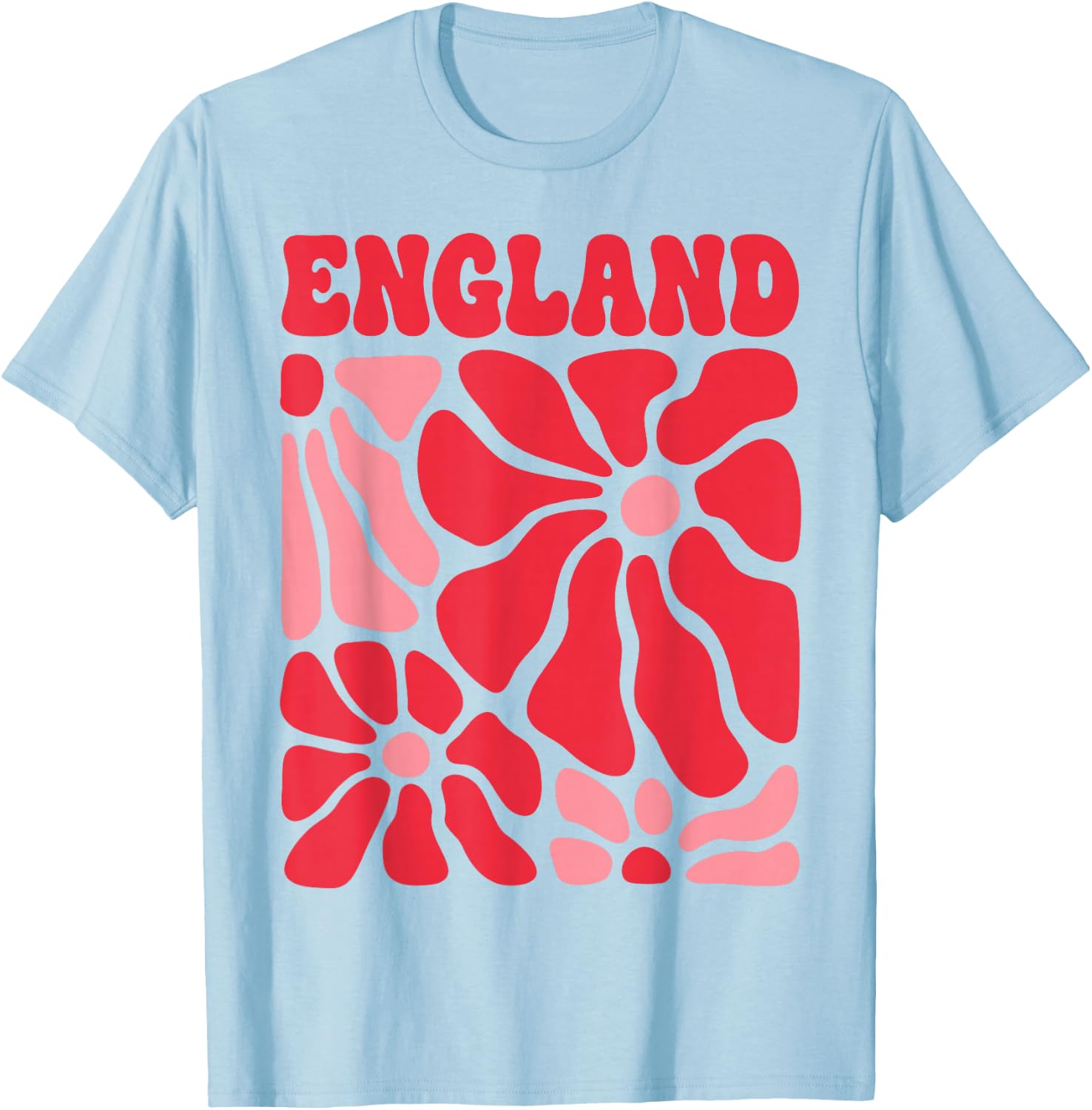 England Floral Boho Flowers Cute Retro Groovy English Girl T-Shirt - T-Shirt | Light Blue