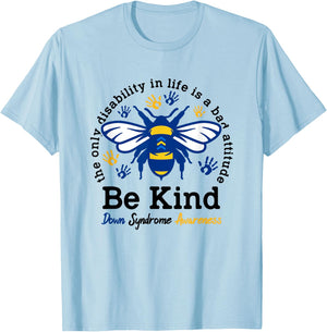 World Down Syndrome Day Be Kind Awareness Ribbon Bee T-Shirt - T-Shirt | Light Blue