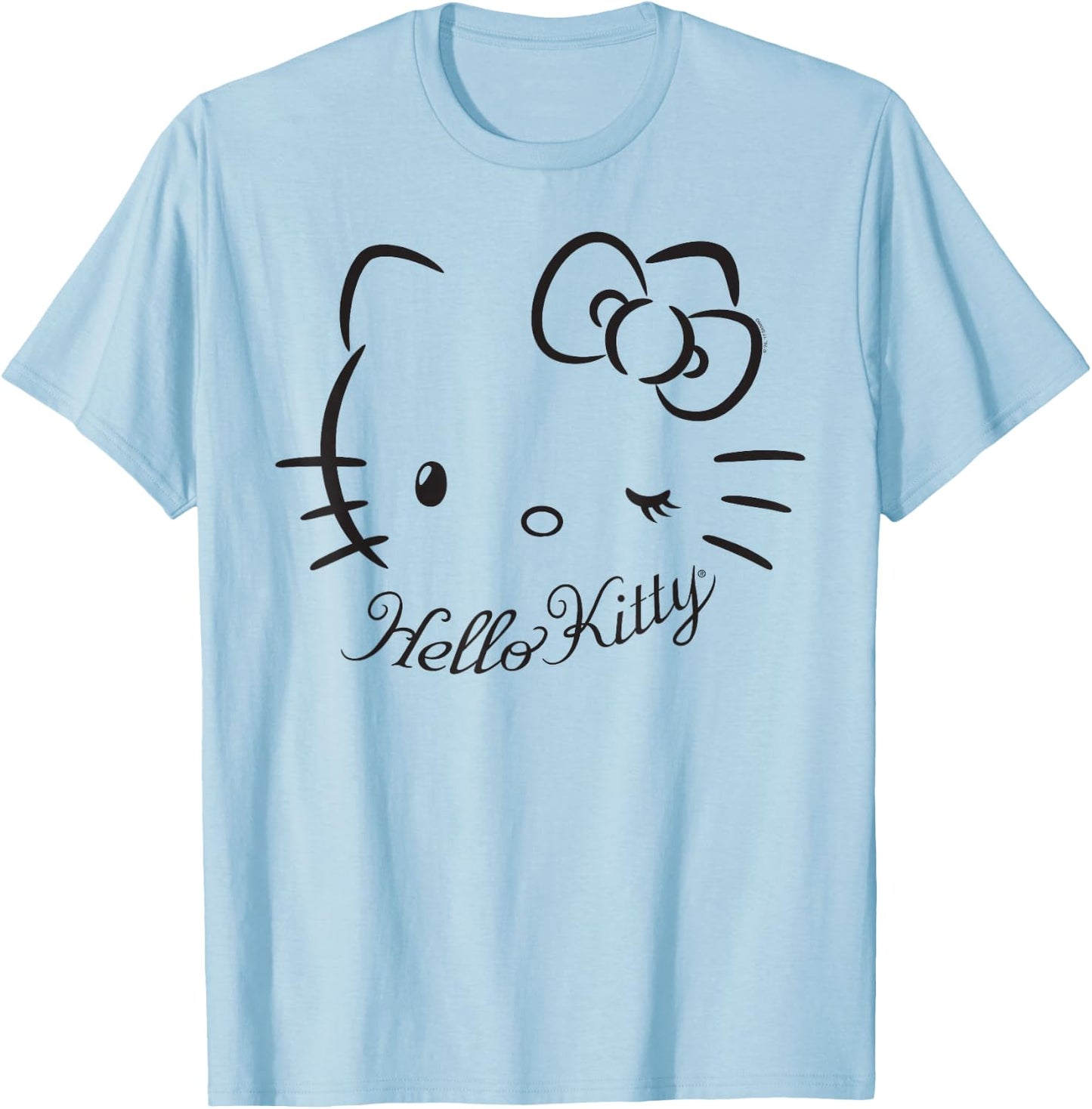 SANRIO Hello Kitty Winking , Women's Casual Classic Cartoon Letter Print , Grey, Small T-Shirt - T-Shirt | Light Blue