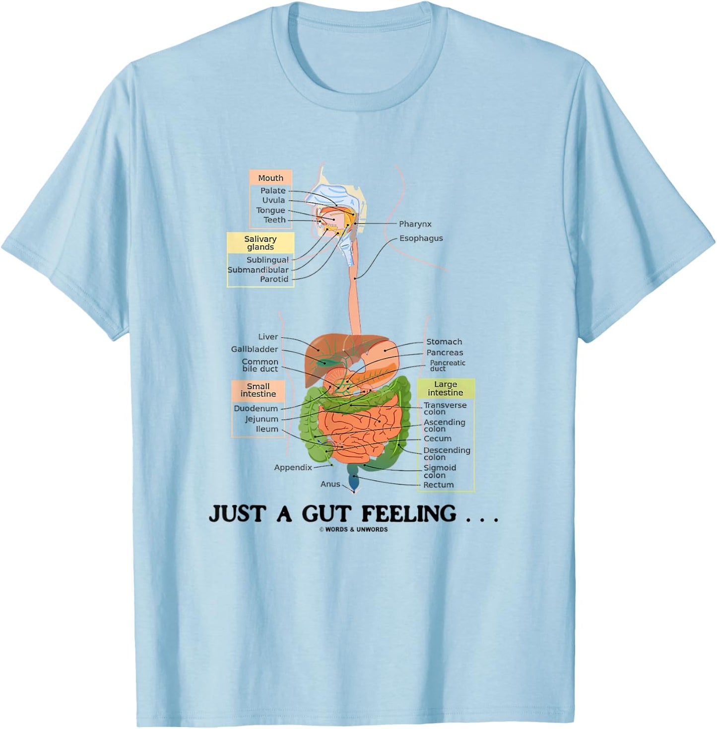 Just A Gut Feeling Digestive System Humor T-Shirt - T-Shirt | Light Blue