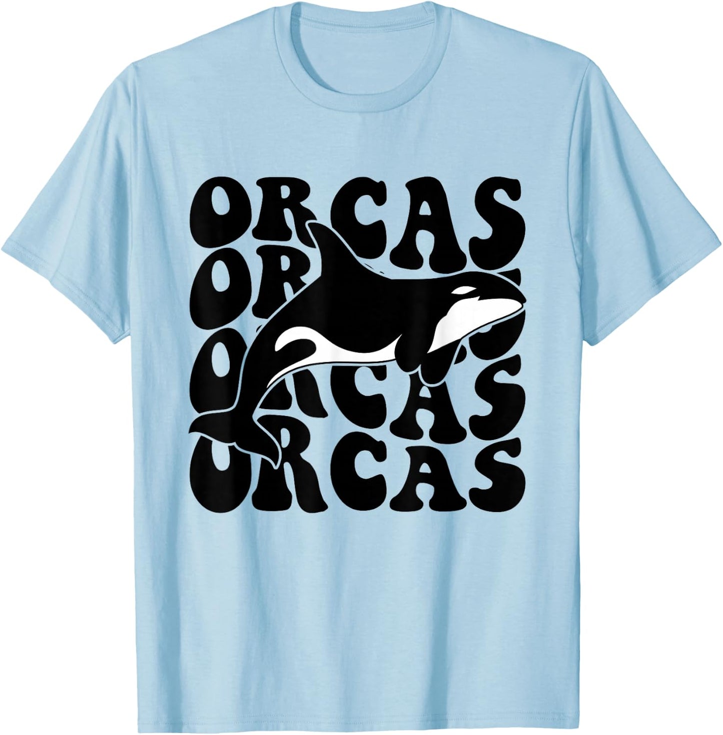 Orcas - Orca Whale Groovy Retro T-Shirt - T-Shirt | Light Blue