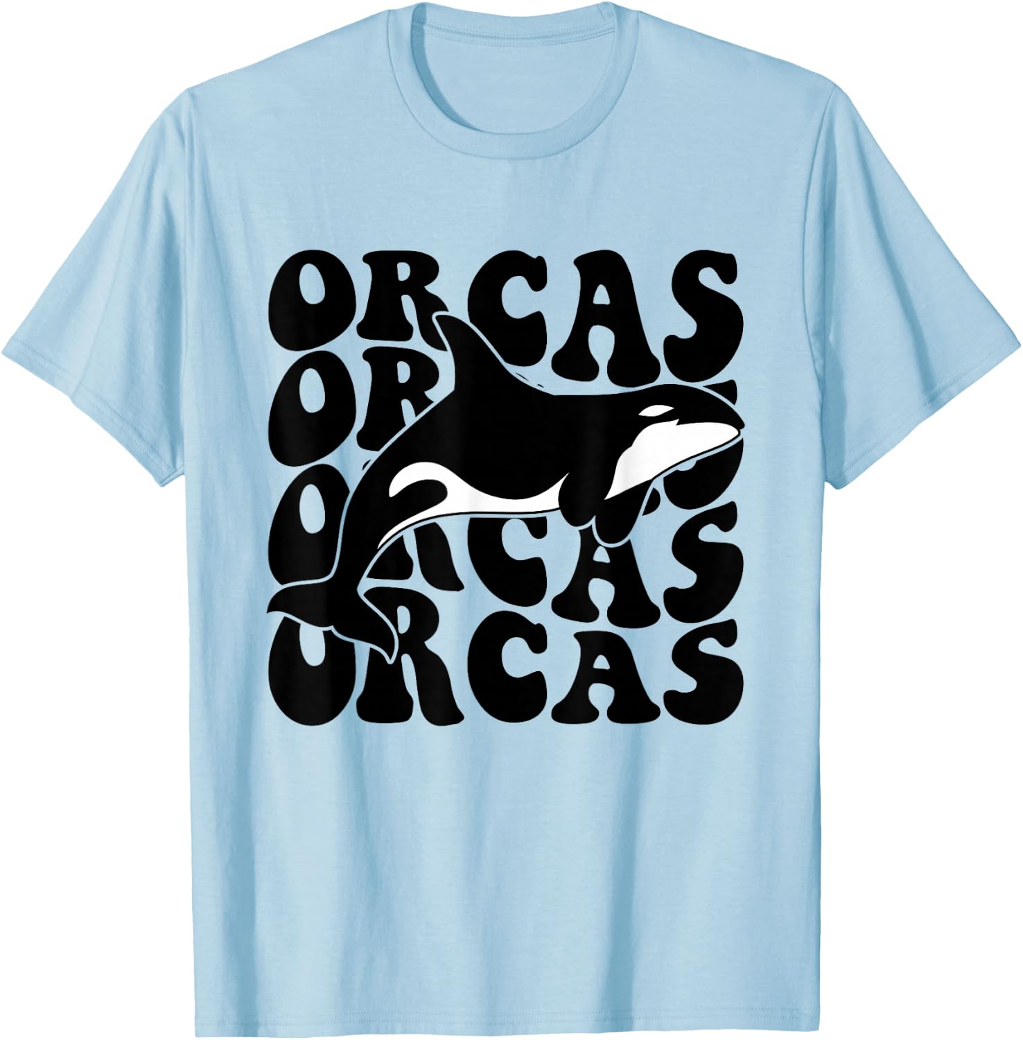 Orcas - Orca Whale Groovy Retro T-Shirt - T-Shirt | Light Blue
