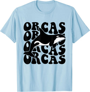 Orcas - Orca Whale Groovy Retro T-Shirt - T-Shirt | Light Blue