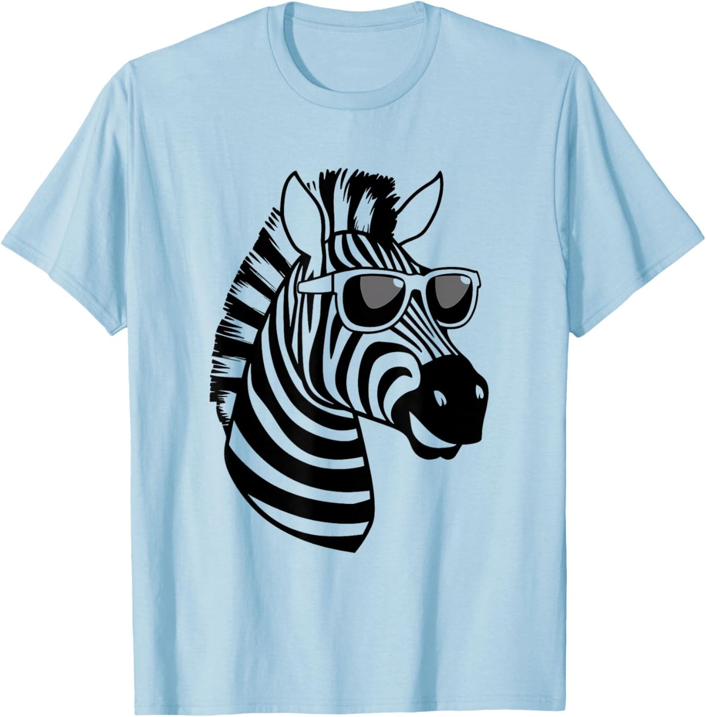 Funny Zebra with Sunglasses , White T-Shirt - T-Shirt | Light Blue