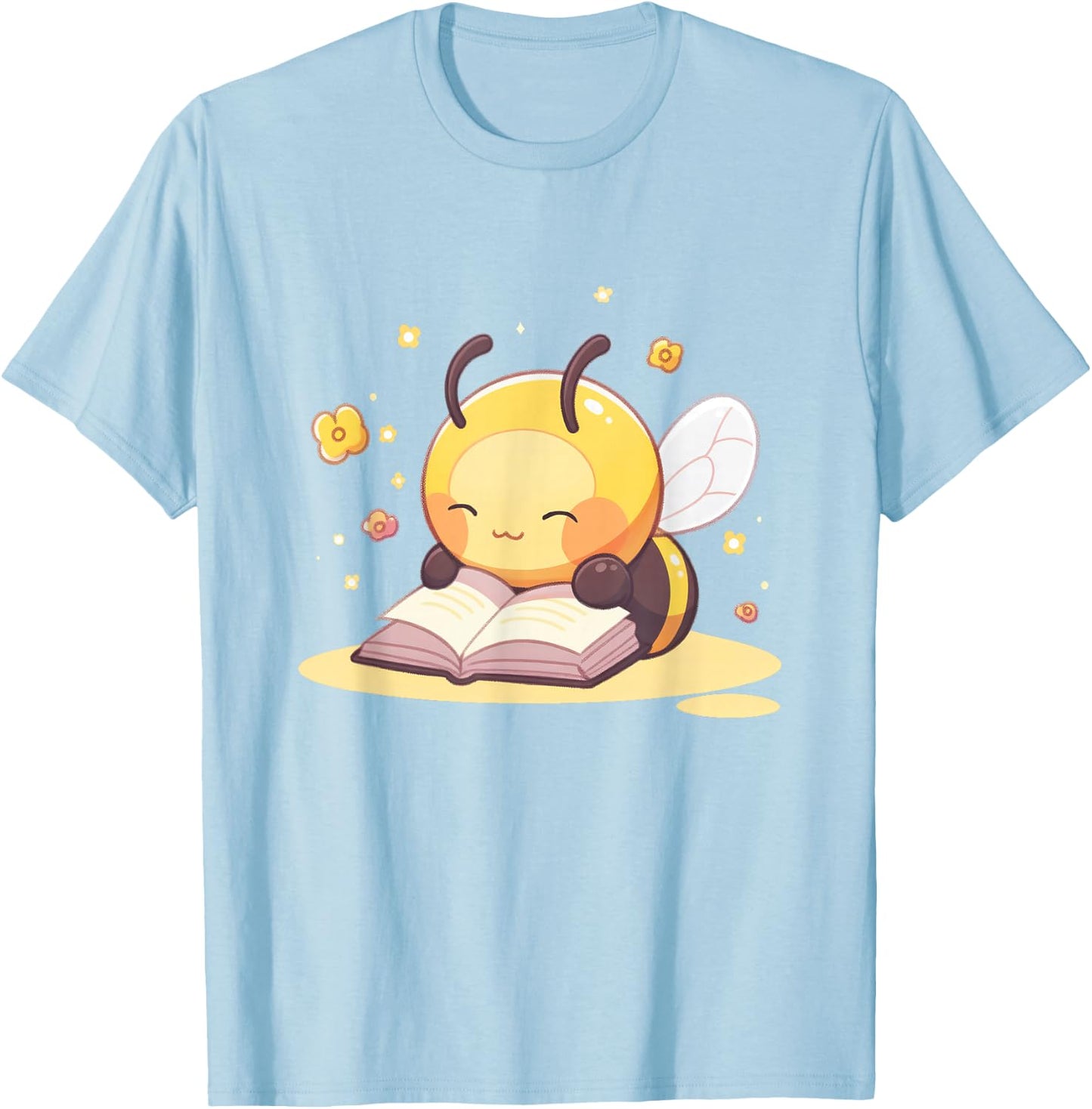 Cute Bee Reading Book Teacher Student Reader Graphic T-Shirt - T-Shirt | Light Blue