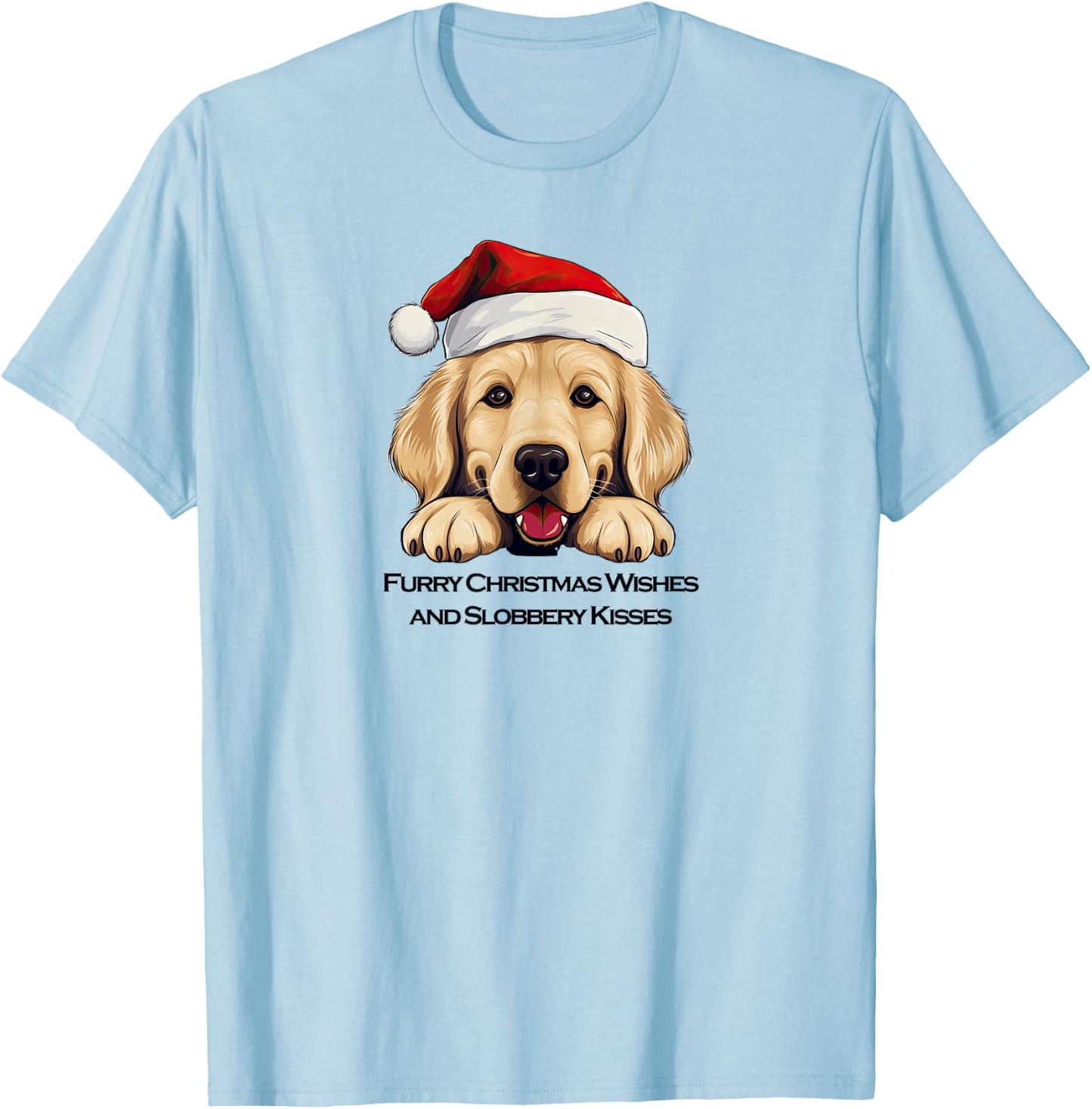 Merry Xmas Golden Retriever Santa "Furry" Christmas Wishes T-Shirt - T-Shirt | Light Blue