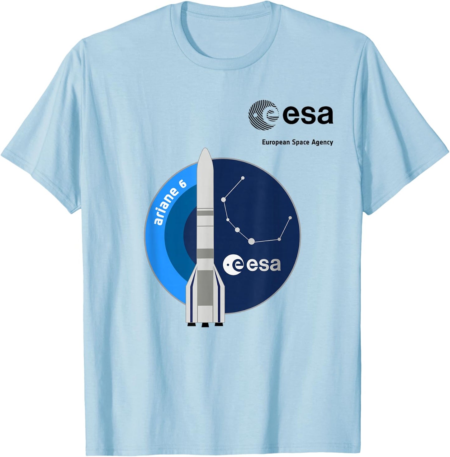 ESA European Space Agency Mission Ariane 6 Rocket Patch , grey, S T-Shirt - T-Shirt | Light Blue
