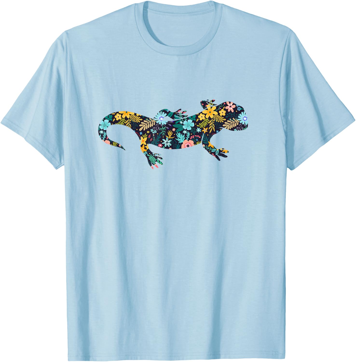 Floral Salamander Silhouette Girls Graphic Lizard T-Shirt - T-Shirt | Light Blue