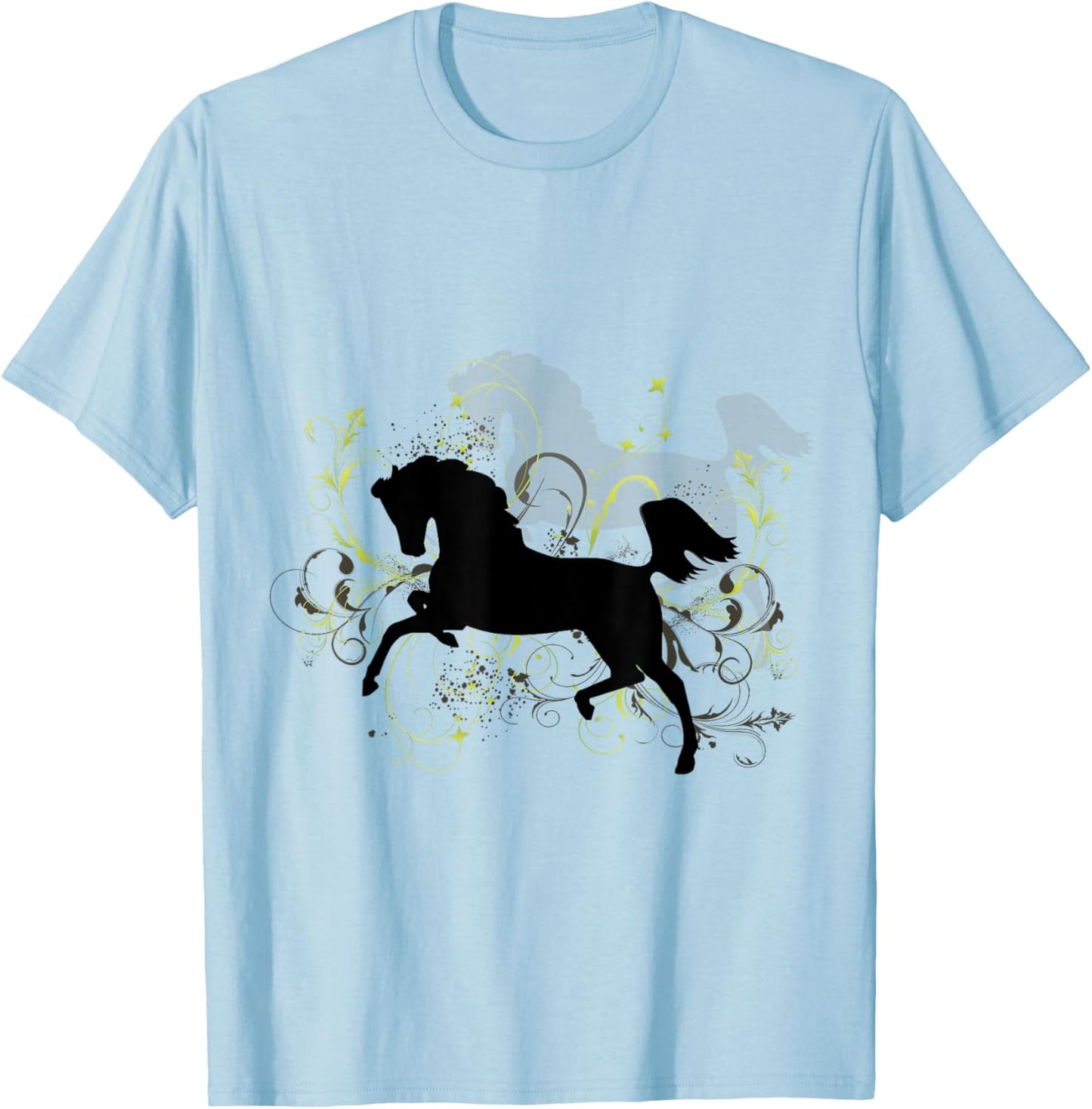 Leaping Arabian Horse with Pretty Flourish T-Shirt - T-Shirt | Light Blue