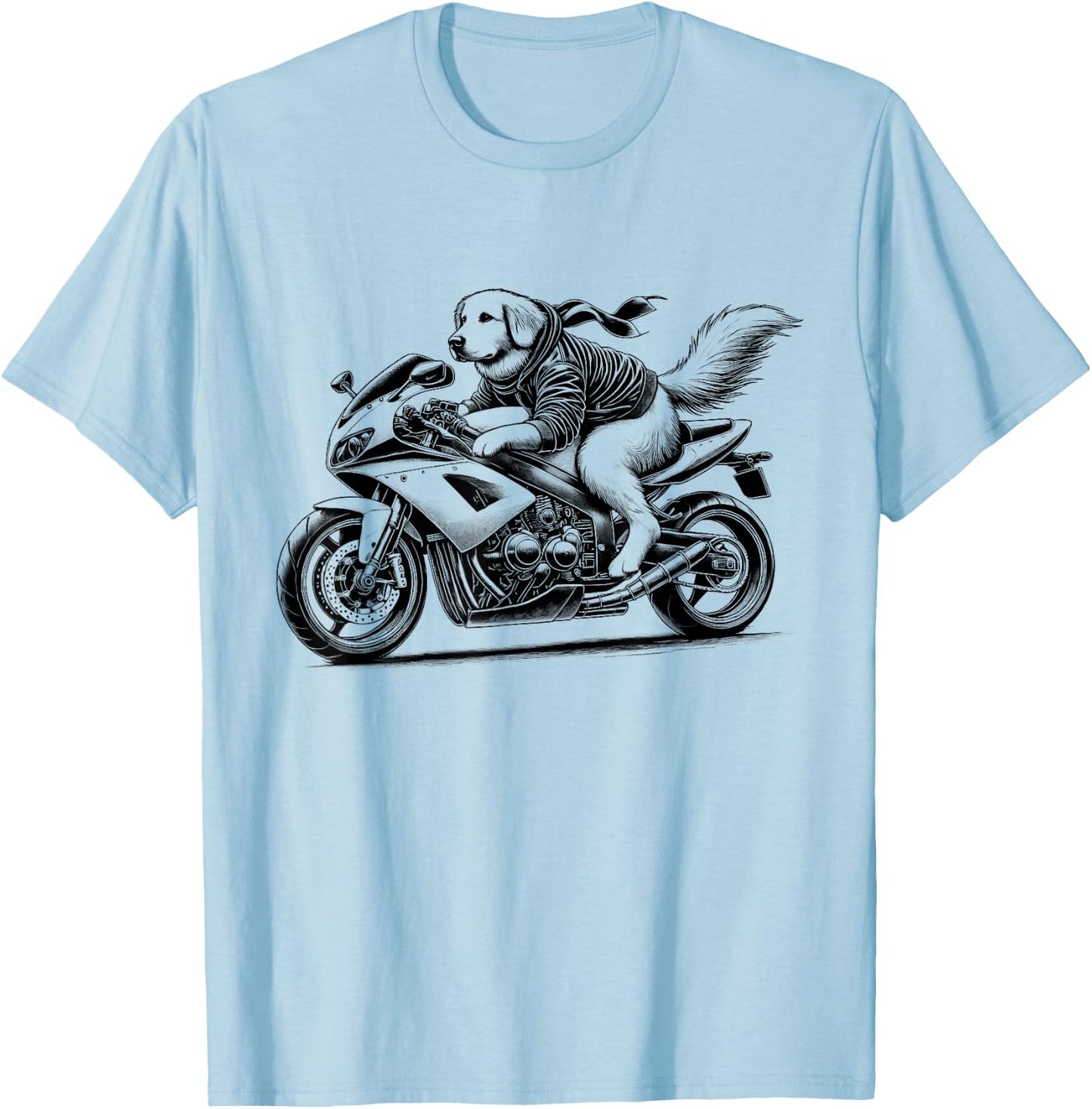 Cool Golden Retriever Riding a Motorcycle Biker Dog Lover T-Shirt - T-Shirt | Light Blue