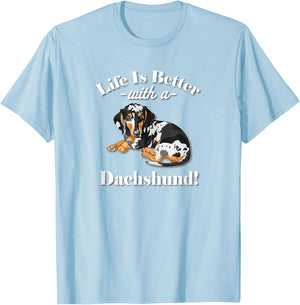 & Funny Life Is Better Dapple Dachshund Lover T-Shirt - T-Shirt | Light Blue