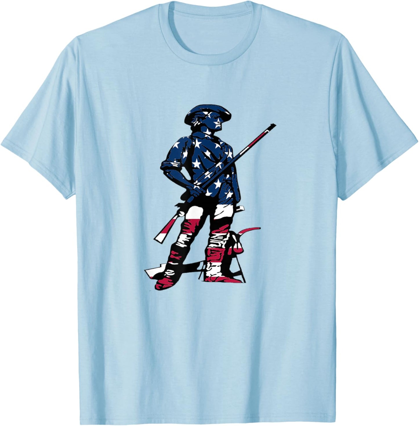 Minute Man Statue - American Flag Silhouette T-Shirt - T-Shirt | Light Blue
