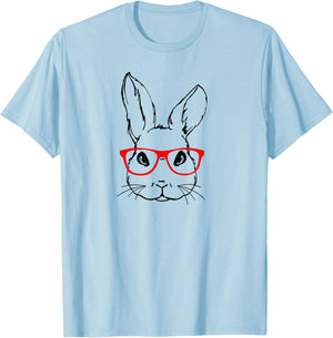 Cute Bunny Red Glasses Spring Easter Day T-Shirt - T-Shirt | Light Blue