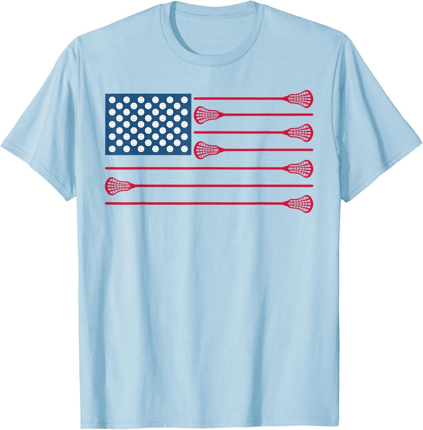 Lacrosse American Flag Cool Lacrosse Family Patriotic Lax T-Shirt - T-Shirt | Light Blue