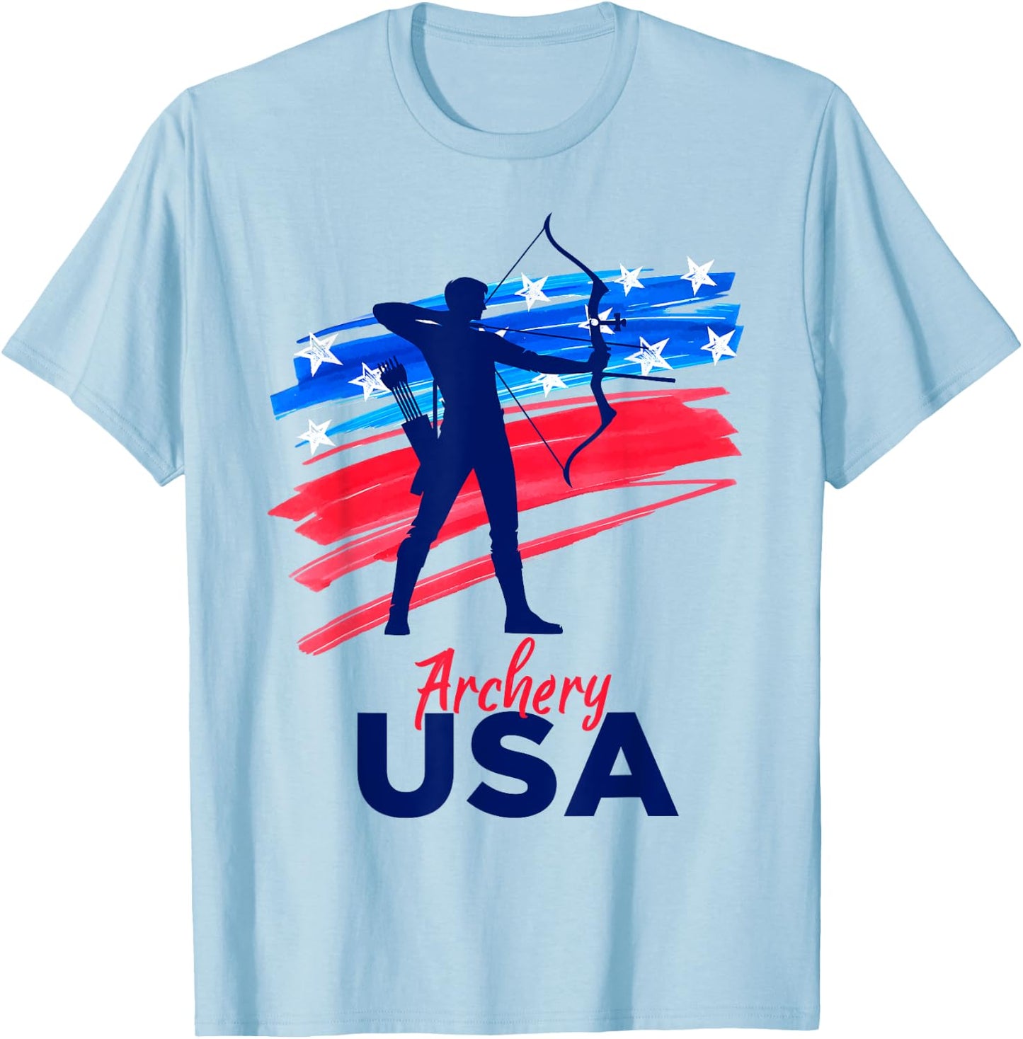 Archery Sport Archer Support Team Flag USA American T-Shirt - T-Shirt | Light Blue