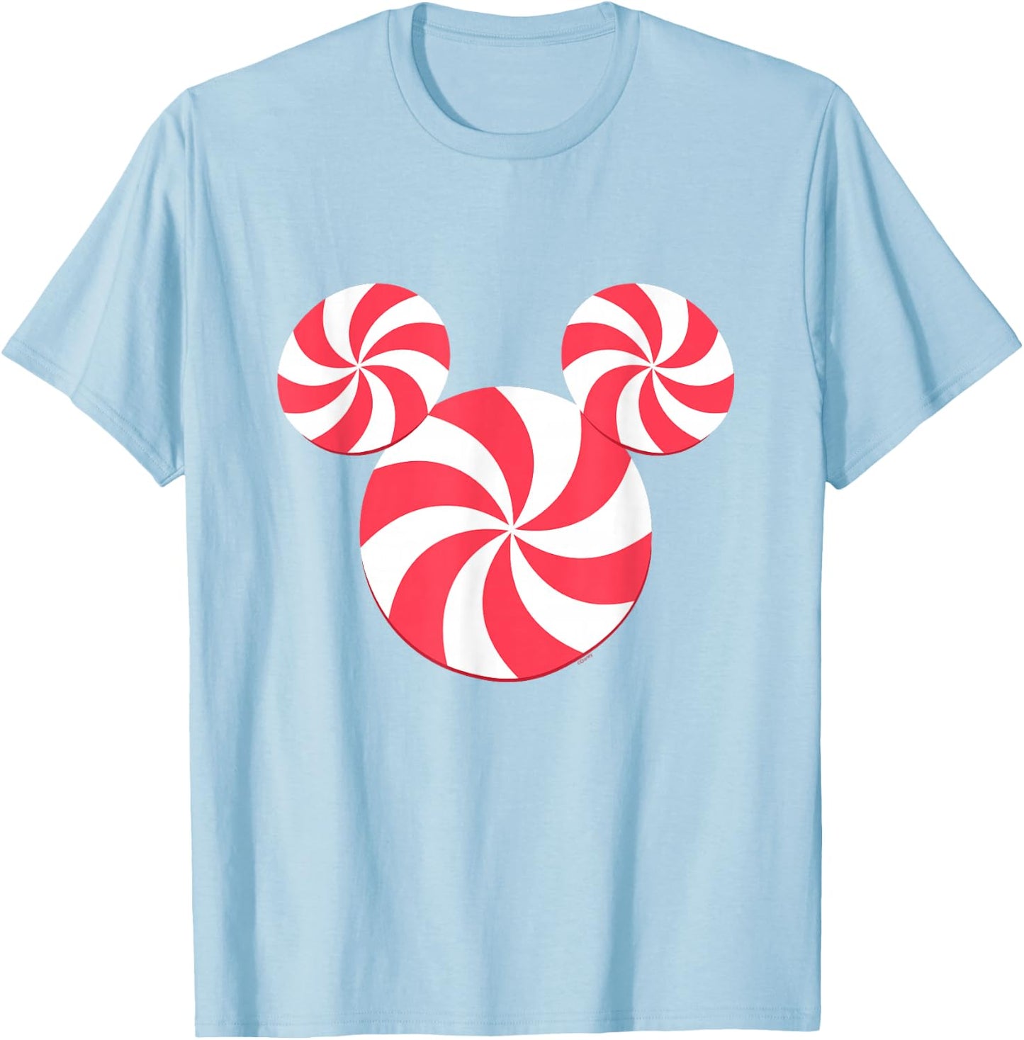 Disney Mickey Mouse Icon Christmas Peppermint Candy Holiday T-Shirt - T-Shirt | Light Blue