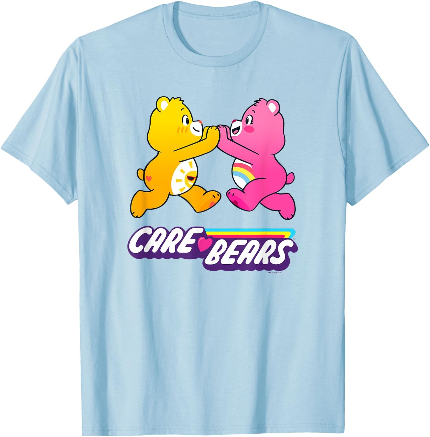 Care Bears Funshine & Cheer Bear Retro Rainbow Hugs Logo , grey, S T-Shirt - T-Shirt | Light Blue