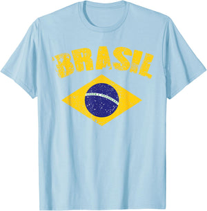 Brasilianische Nationalflagge Vintage Patriotischer Fußball Brasilien T-Shirt - T-Shirt | Light Blue