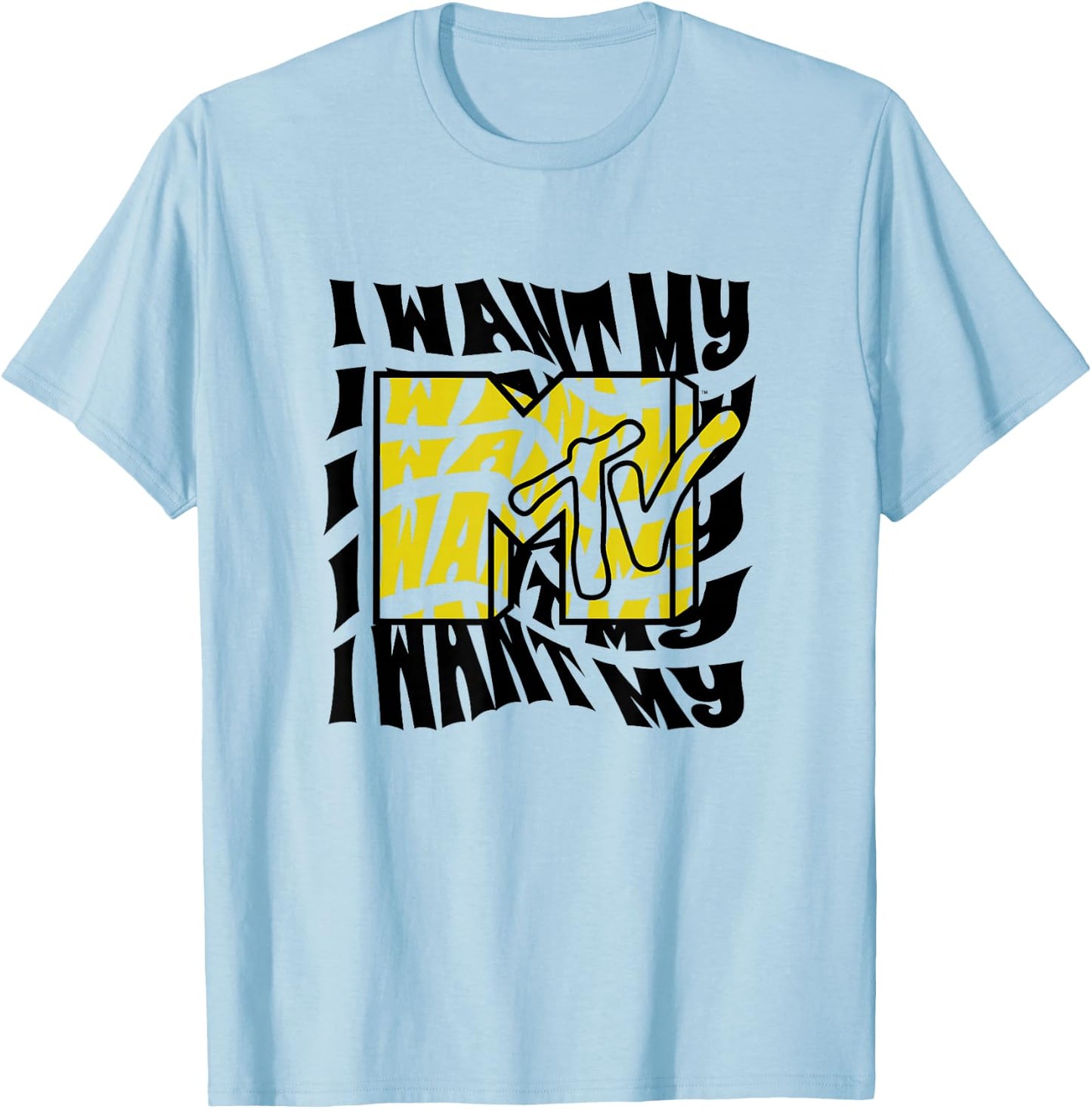 MTV I Want My Wave Stack Vintage Big Chest Text Poster T-Shirt - T-Shirt | Light Blue