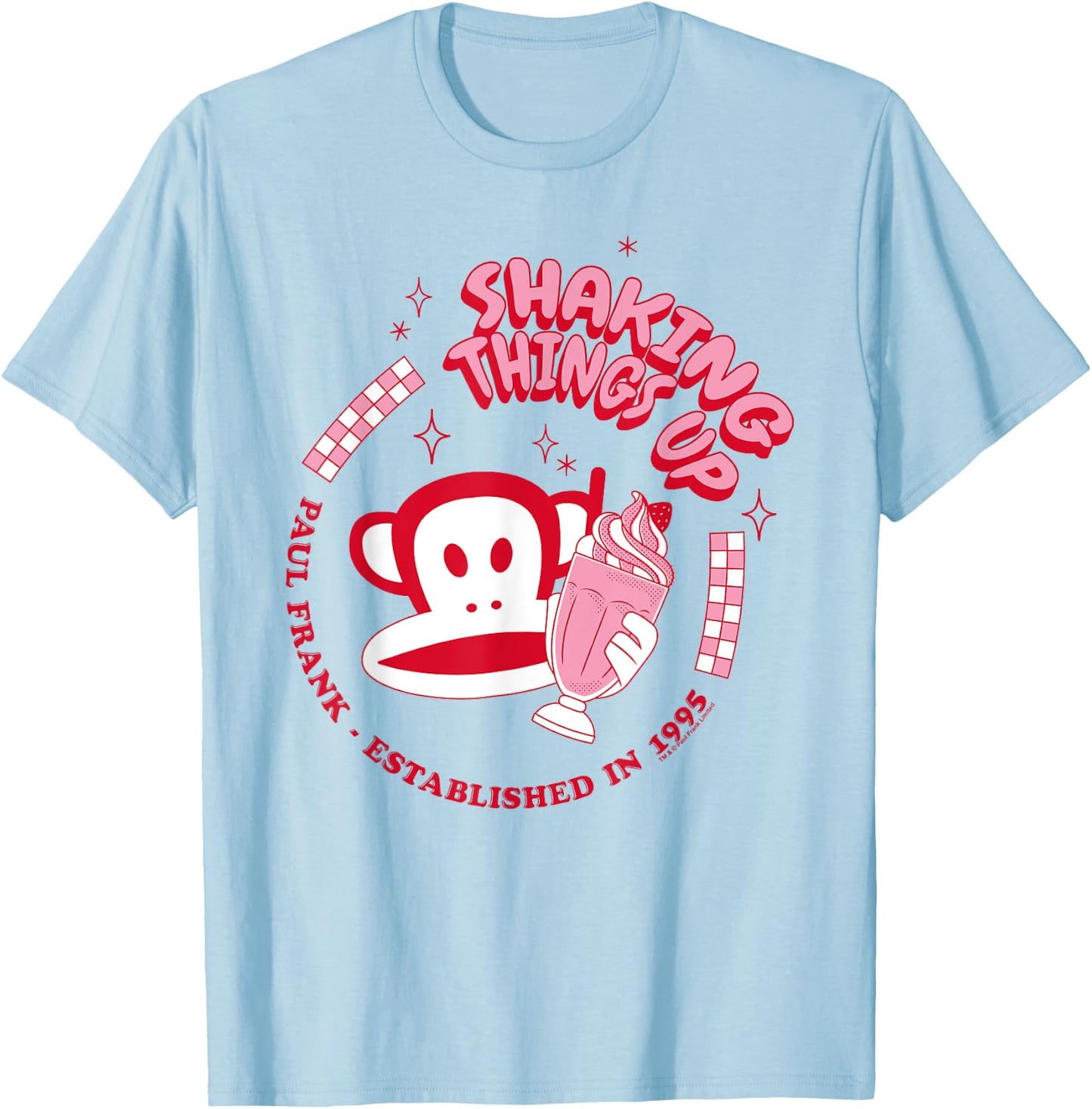 Paul Frank Red Julius Monkey Shaking Things Up Milkshake, white, S T-Shirt - T-Shirt | Light Blue