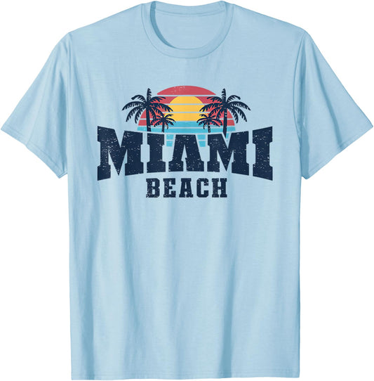 Retro Miami Florida Beach Funny Summer Vacation Trip Group T-Shirt - T-Shirt | Light Blue