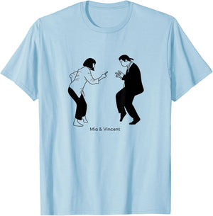 Mia and Vincent Dance 90s Cult Film Aesthetic , White T-Shirt - T-Shirt | Light Blue