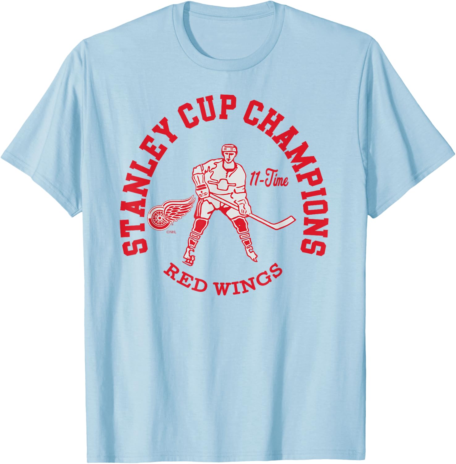 Detroit Red Wings Stanley Cup Champions 11-Time Logo T-Shirt - T-Shirt | Light Blue