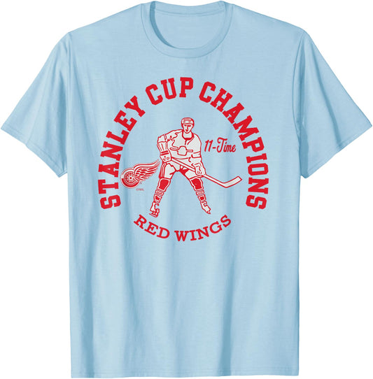 Detroit Red Wings Stanley Cup Champions 11-Time Logo T-Shirt - T-Shirt | Light Blue