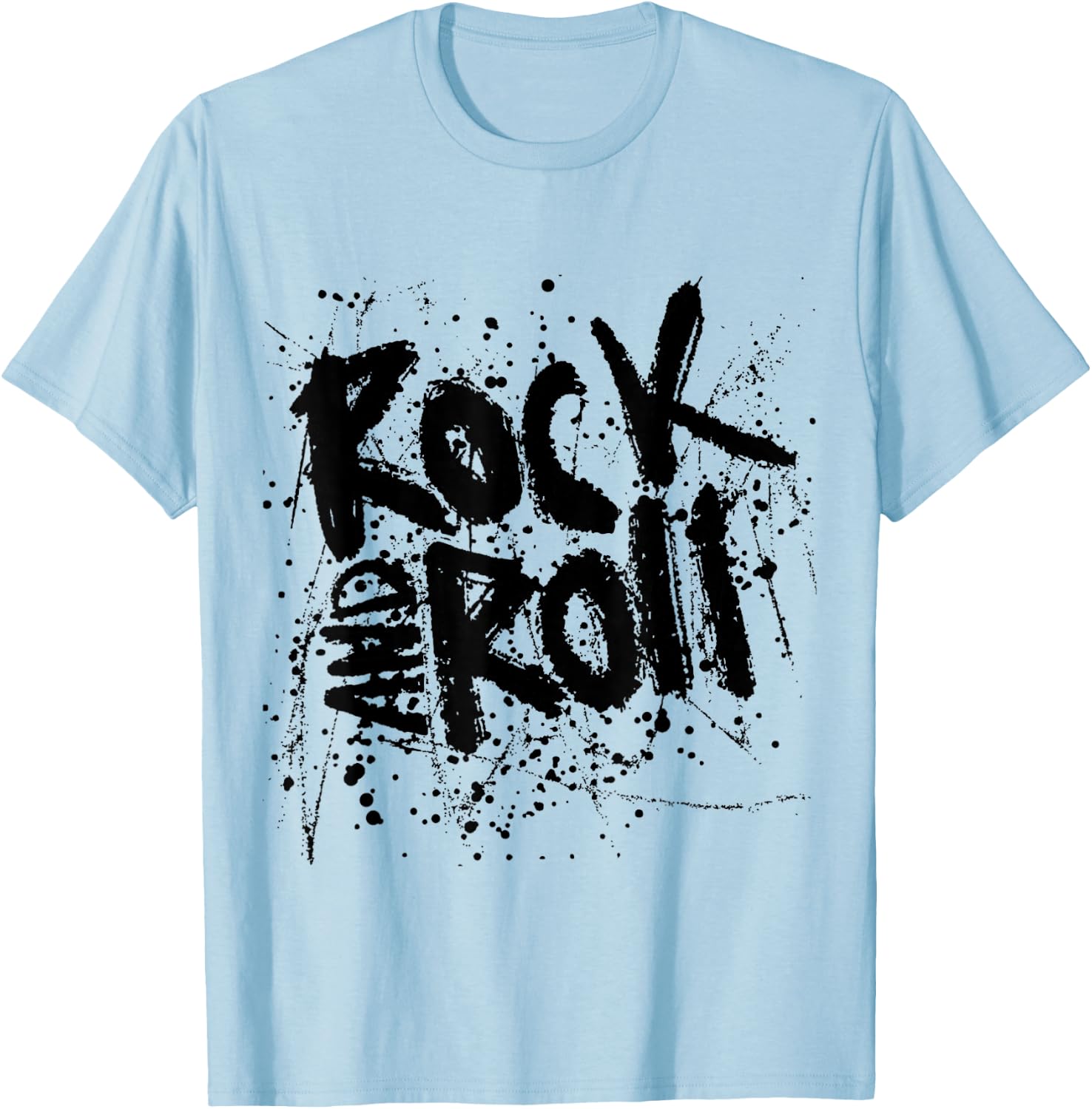 Rock and Roll Cool Hipster Grunge Effect Lettering T-Shirt - T-Shirt | Light Blue