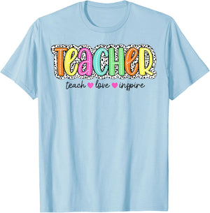 Teacher Dalmatian Dots, Teach Love Inspire T-Shirt - T-Shirt | Light Blue