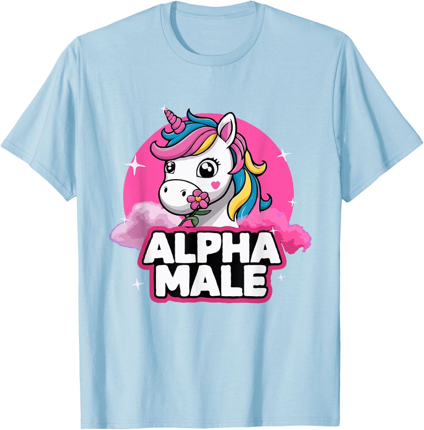 Alpha Male Unicorn Pride Month Rainbow Design T-Shirt - T-Shirt | Light Blue