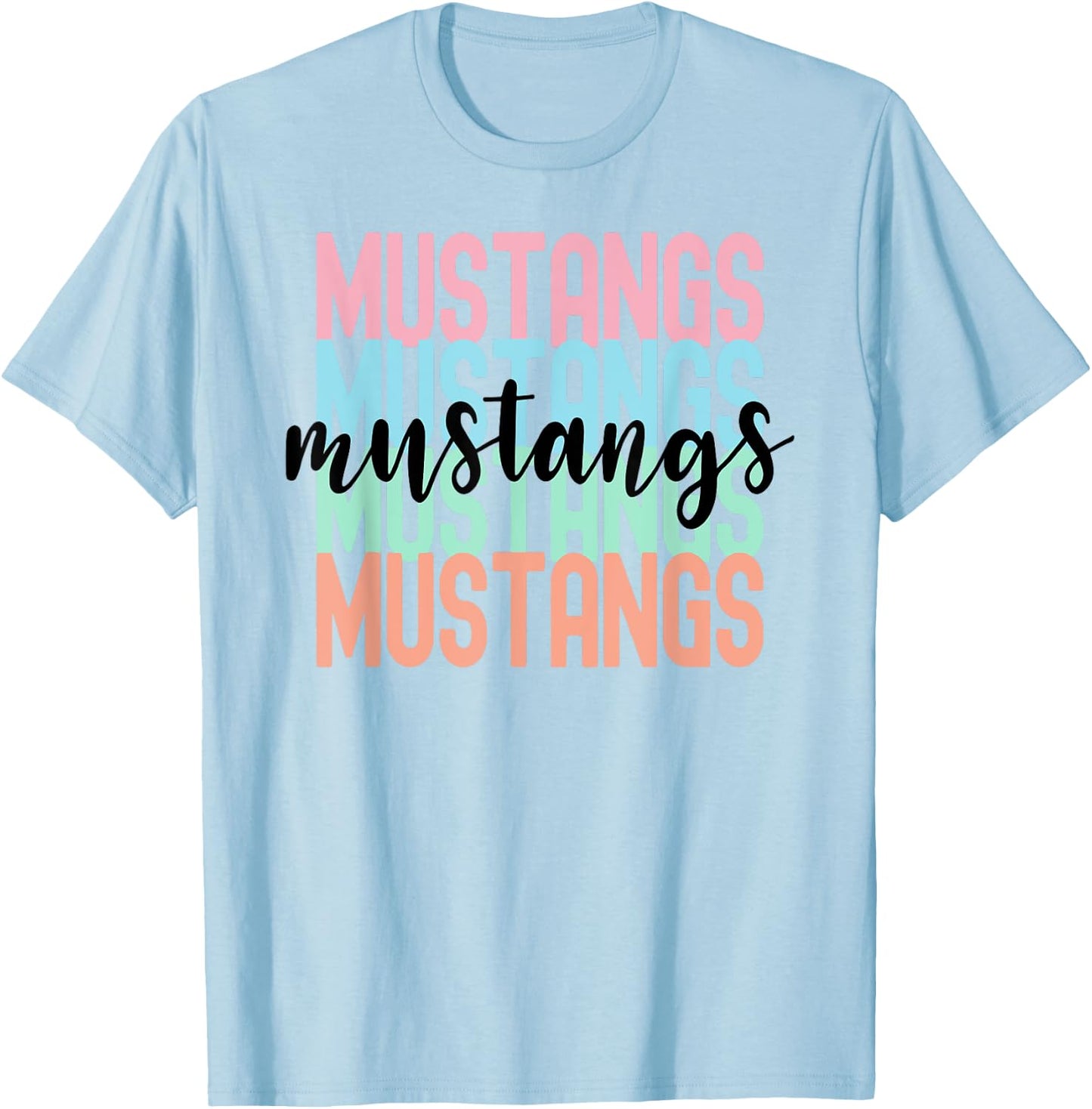 Mustangs Team Mascot School Spirit Game Night T-Shirt - T-Shirt | Light Blue