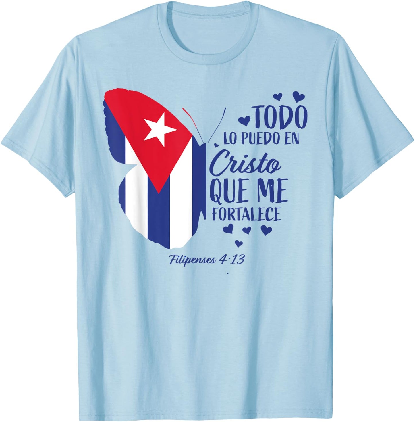 Regalos Cristianos Mujeres Mariposa Cristo Bandera Cubana T-Shirt - T-Shirt | Light Blue