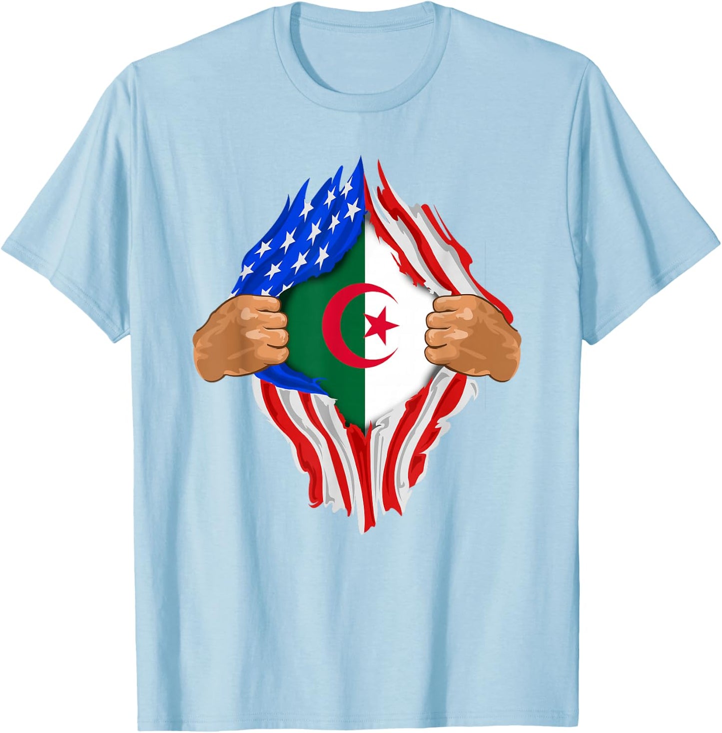 Algerian Blood Inside Me | Algeria Flag Gift T-Shirt - T-Shirt | Light Blue