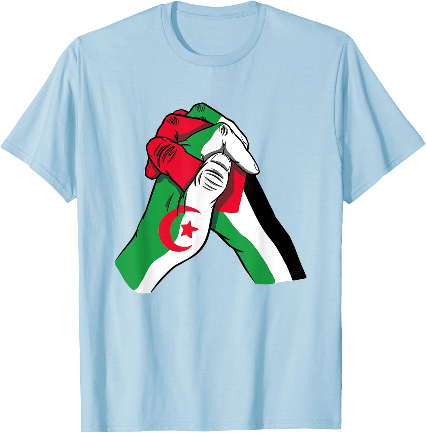 Algeria and Palestine Hands in unity Solidarity Friendship T-Shirt - T-Shirt | Light Blue