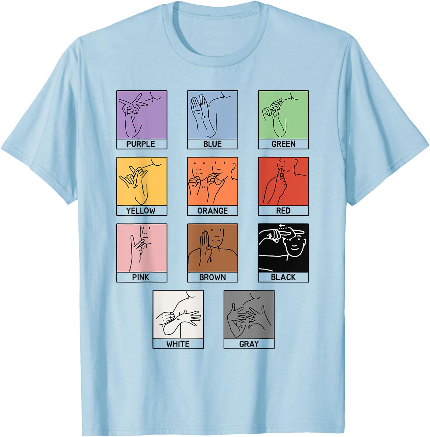 Colors ASL Sign Language Deaf Sign Language Simple Asl T-Shirt - T-Shirt | Light Blue