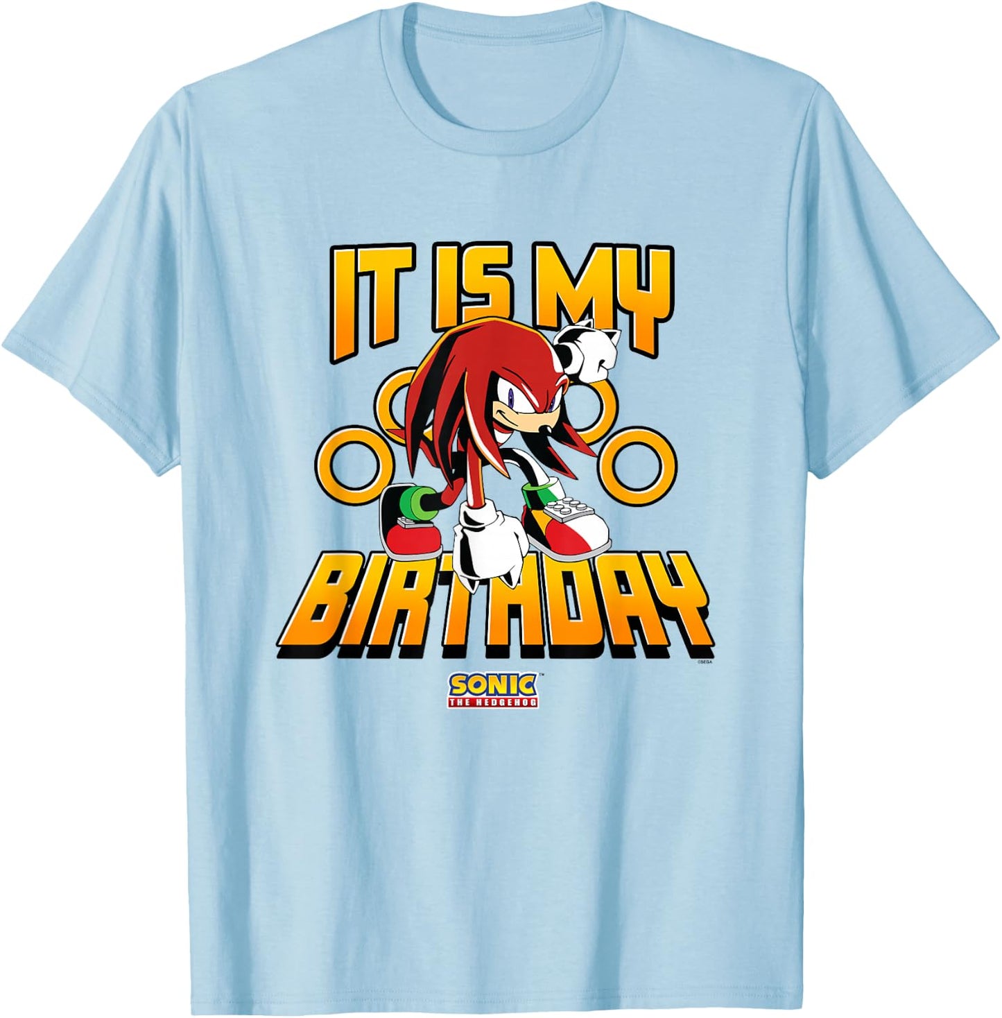 Sonic The Hedgehog Birthday It Is My Birthday Knuckles Logo T-Shirt - T-Shirt | Light Blue