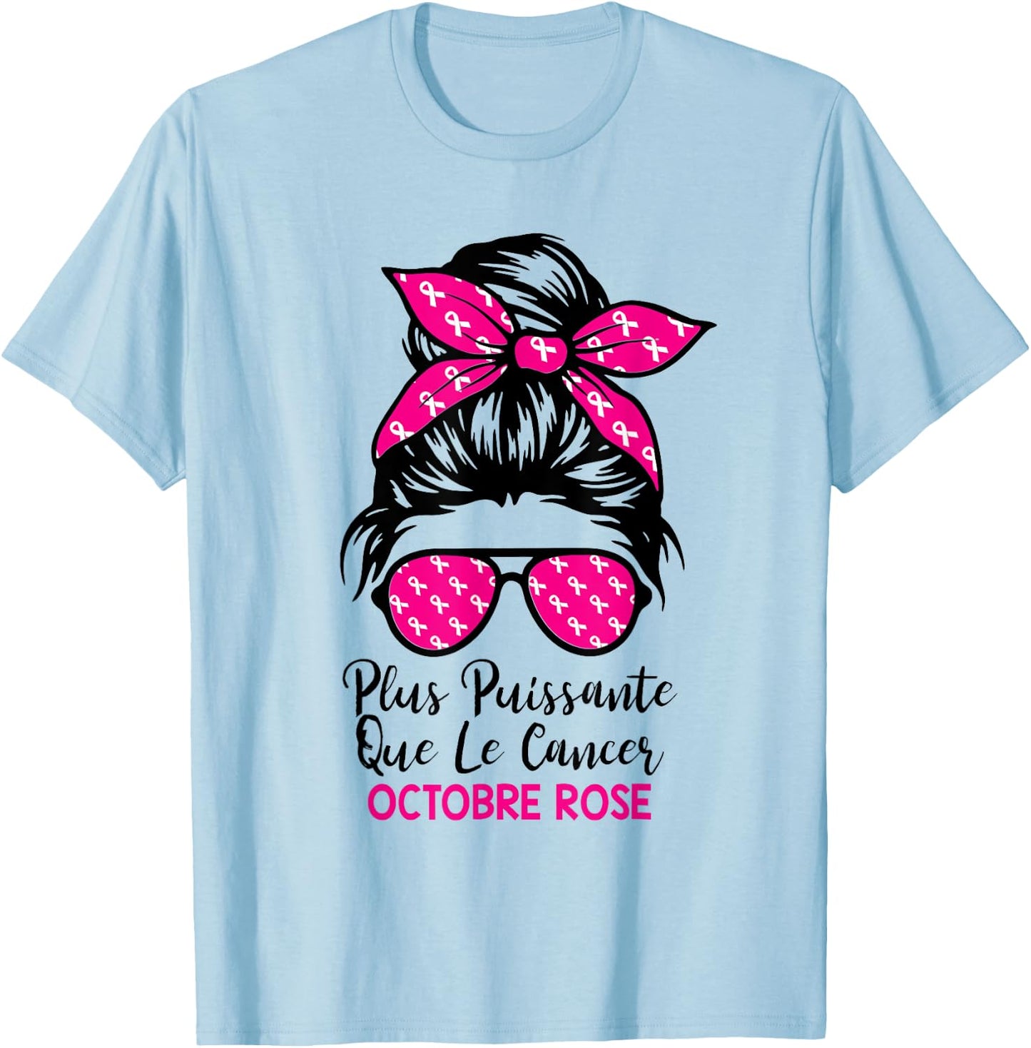 Breast Cancer October Pink Ribbon More Powerful , white, S T-Shirt - T-Shirt | Light Blue
