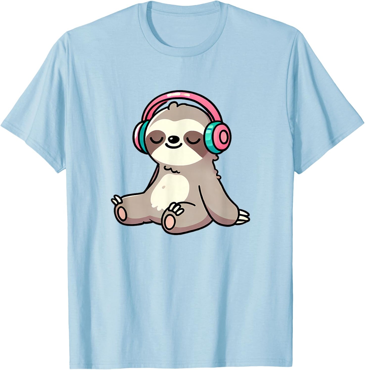 Sloth Listening To Music Cute Sloth And Music Lover Animal T-Shirt - T-Shirt | Light Blue