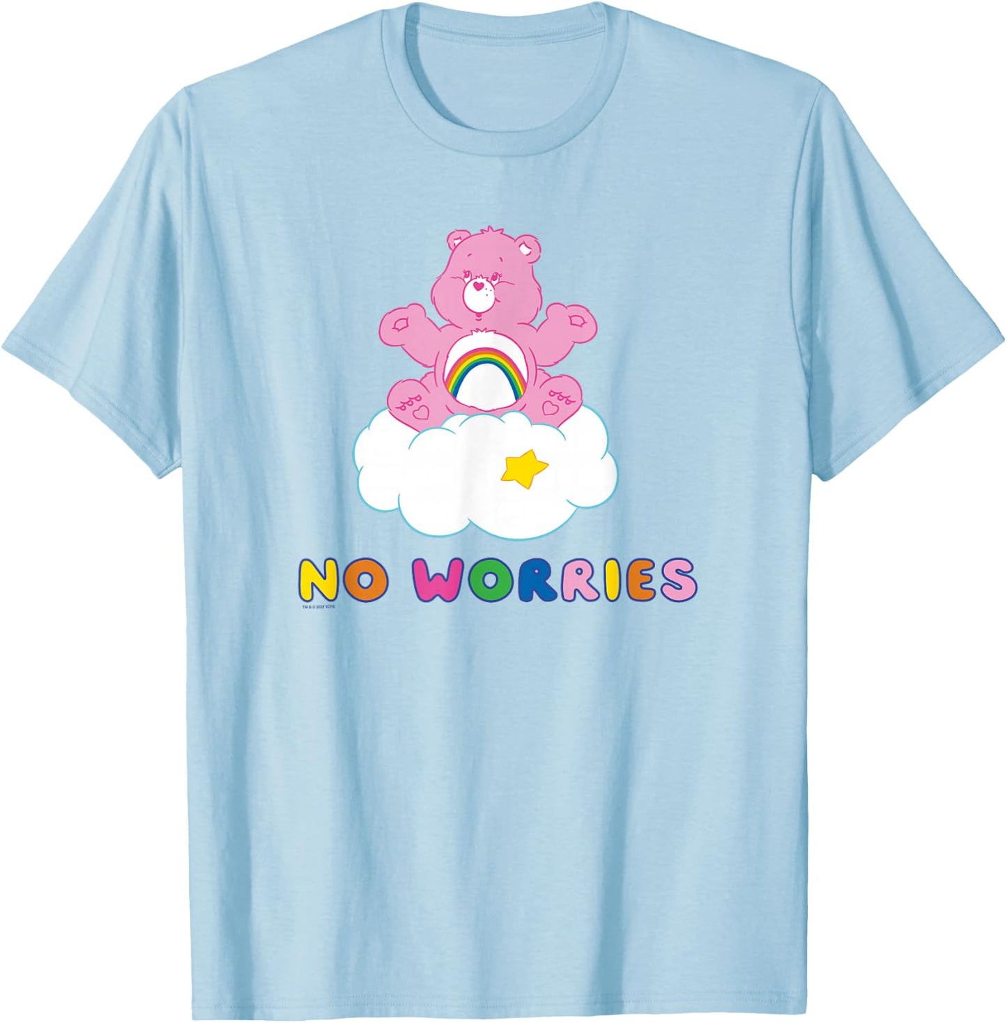Care Bears Cheer Bear No Worries In the Clouds Rainbow Logo , grey, S T-Shirt - T-Shirt | Light Blue