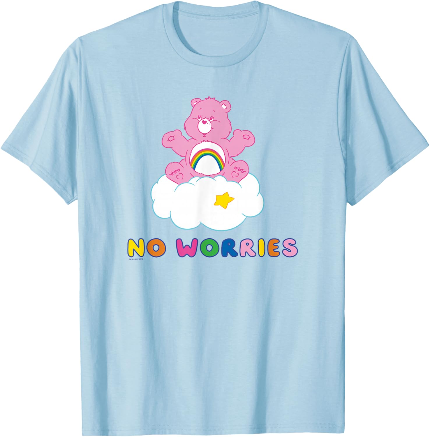 Care Bears Cheer Bear No Worries In the Clouds Rainbow Logo , grey, S T-Shirt - T-Shirt | Light Blue