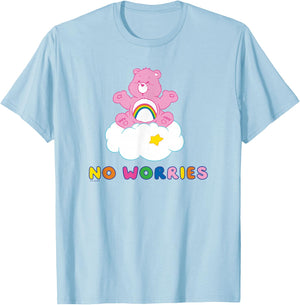 Care Bears Cheer Bear No Worries In the Clouds Rainbow Logo , grey, S T-Shirt - T-Shirt | Light Blue