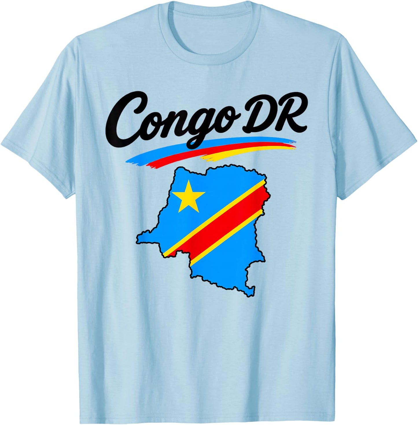 Congo DR Flag Map Script Athletic Men Women Youths T-Shirt - T-Shirt | Light Blue