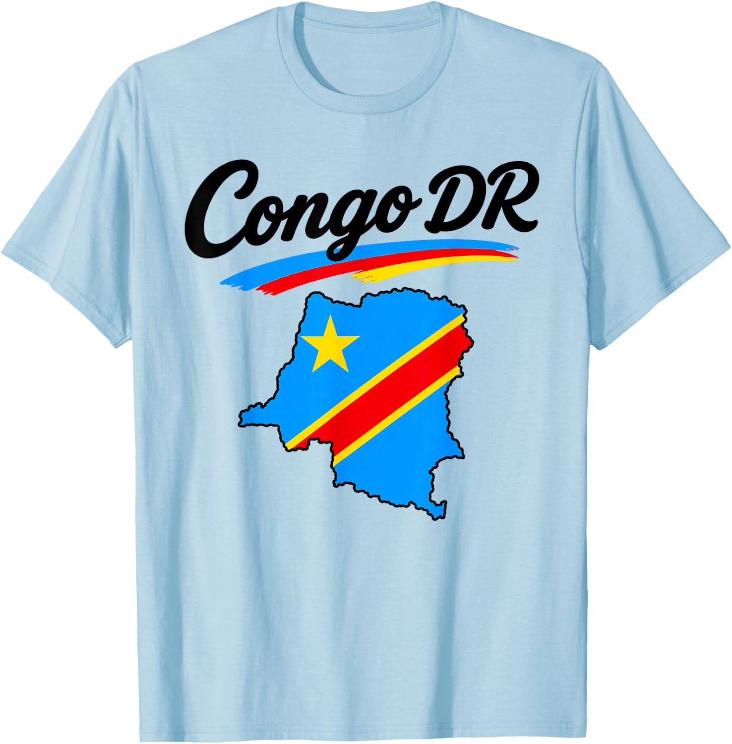 Congo DR Flag Map Script Athletic Men Women Youths T-Shirt - T-Shirt | Light Blue