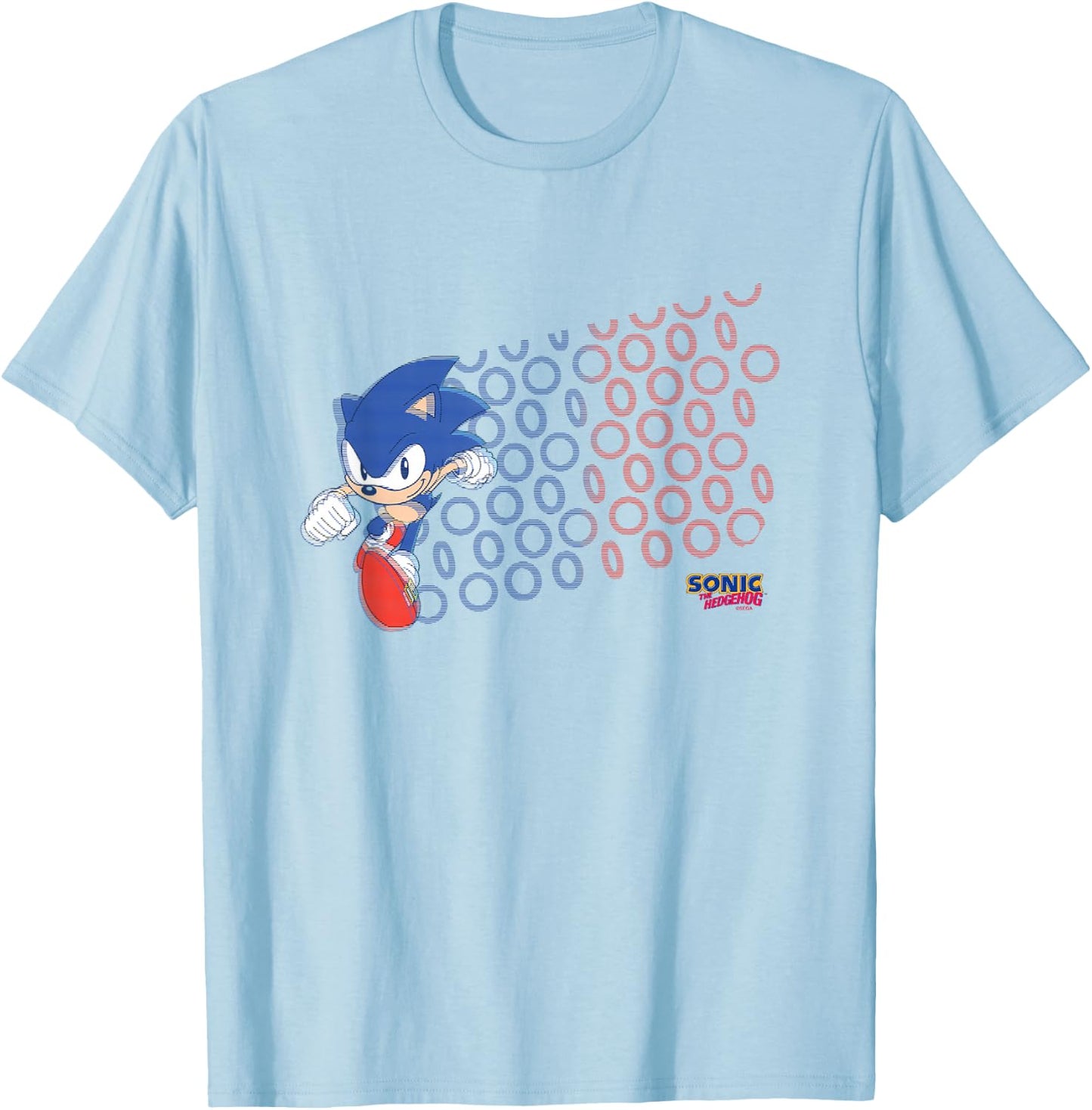 Sonic The Hedgehog Americana Red & Blue Rings Vintage T-Shirt - T-Shirt | Light Blue