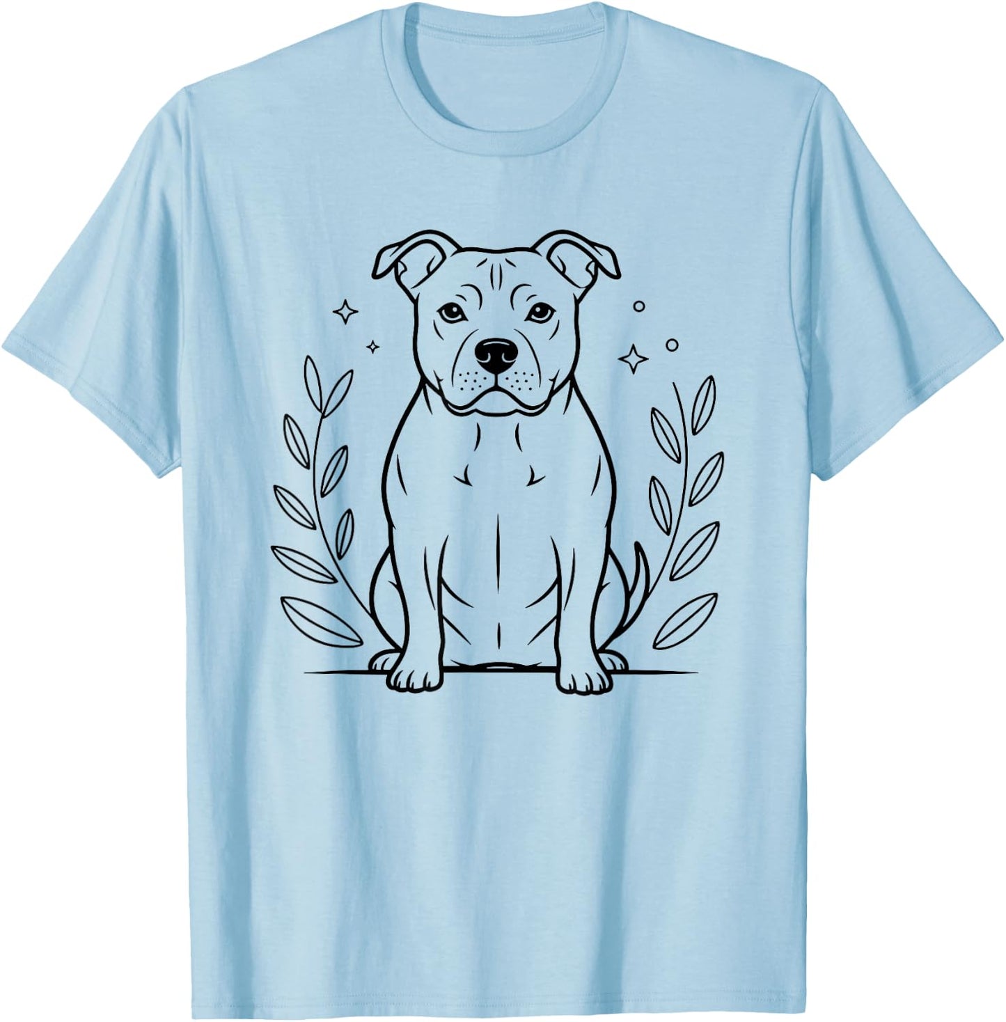 Line Art American Pit Bull Terrier Minimalist Pittie T-Shirt - T-Shirt | Light Blue