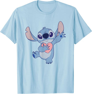 Lilo And Stitch Heart Nightdress , White T-Shirt - T-Shirt | Light Blue